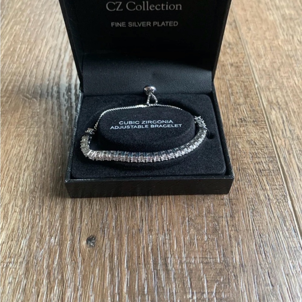 CZ Collection Fine Silver Plated Cubic Zirconia Adjustable Bracelet - Silver